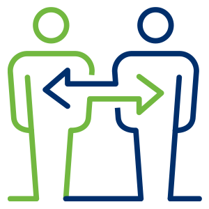 a couple of people with arrows pointing to each other