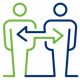 a couple of people with arrows pointing to each other