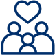 a blue line drawing of a group of people with a heart above them