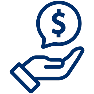a blue hand holding a dollar sign
