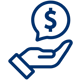 a blue hand holding a dollar sign