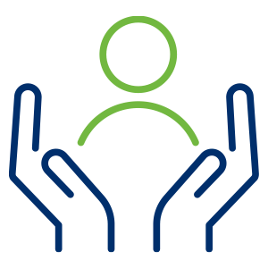 a blue and green person with hands