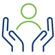a blue and green person with hands