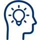 a blue line drawing of a head with a light bulb inside