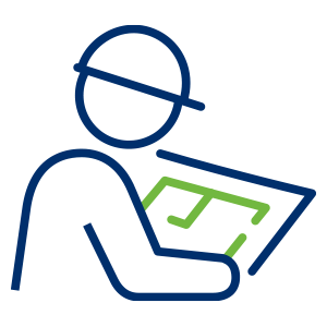 a blue and green outline of a person holding a blue and green drawing
