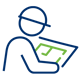 a blue and green outline of a person holding a blue and green drawing