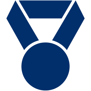 a blue medal with a black background