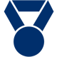 a blue medal with a black background