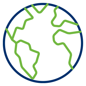 a blue and green line around a globe