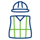 a blue and green vest and hat