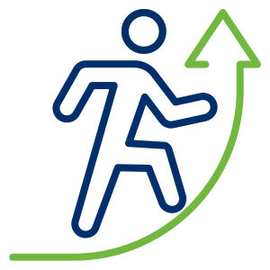 a person walking up a green arrow